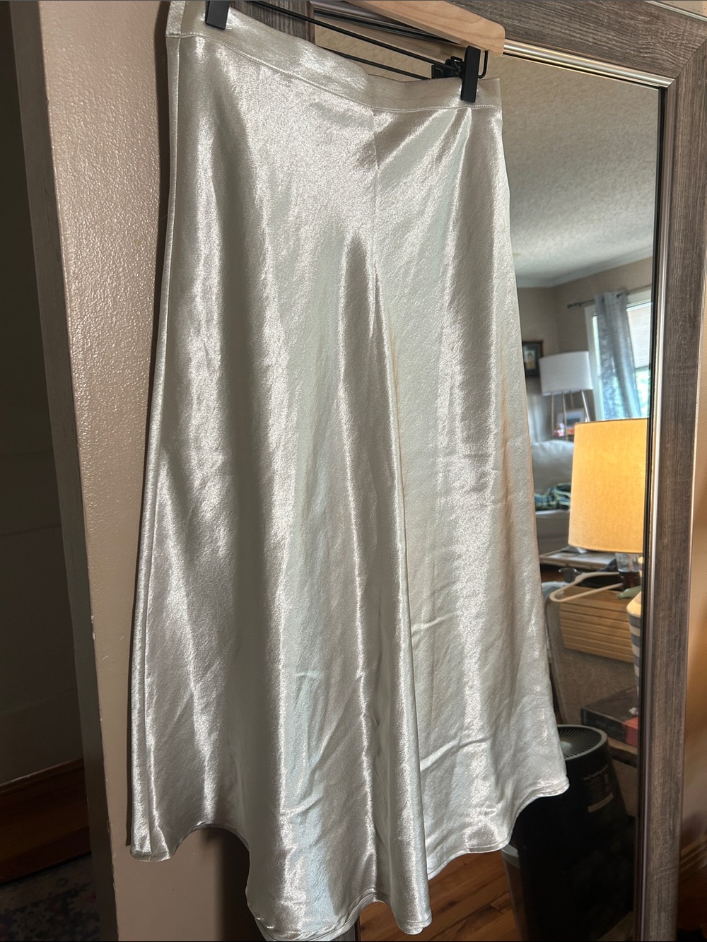 Double Zero Silver Satin Midi Skirt